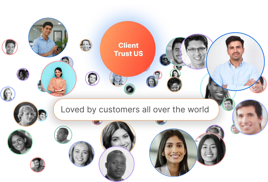 GoreAd graphic of customer profile images surrounding a “Client Trust Us” badge with text, “Loved by customers all over the world.
