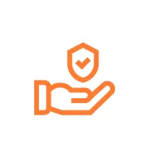 Security shield and hand icon symbolizing security and trust.