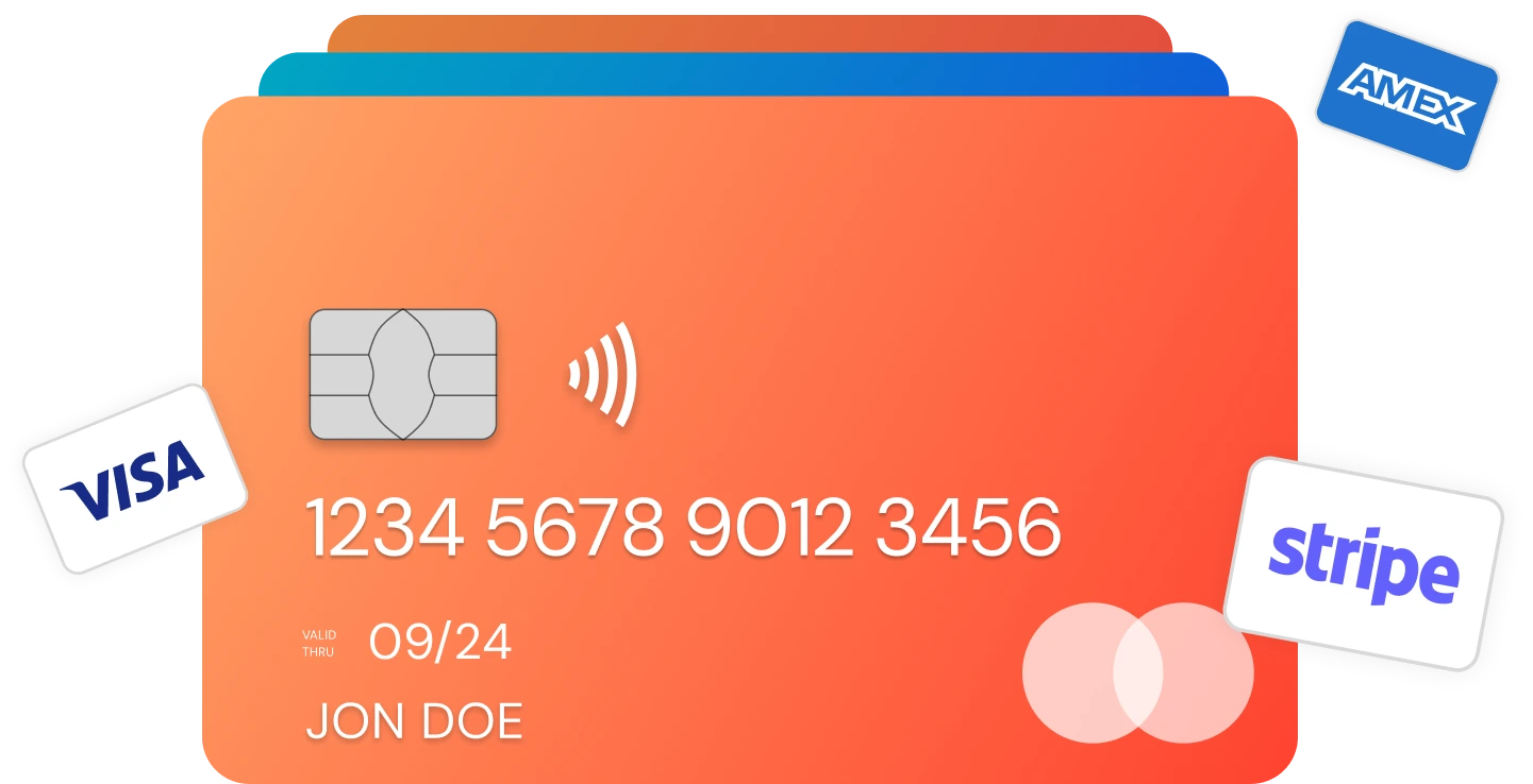 GoreAd graphic of a credit card with payment logos for Visa, Amex, Mastercard, and Apple Pay, indicating multiple payment options.